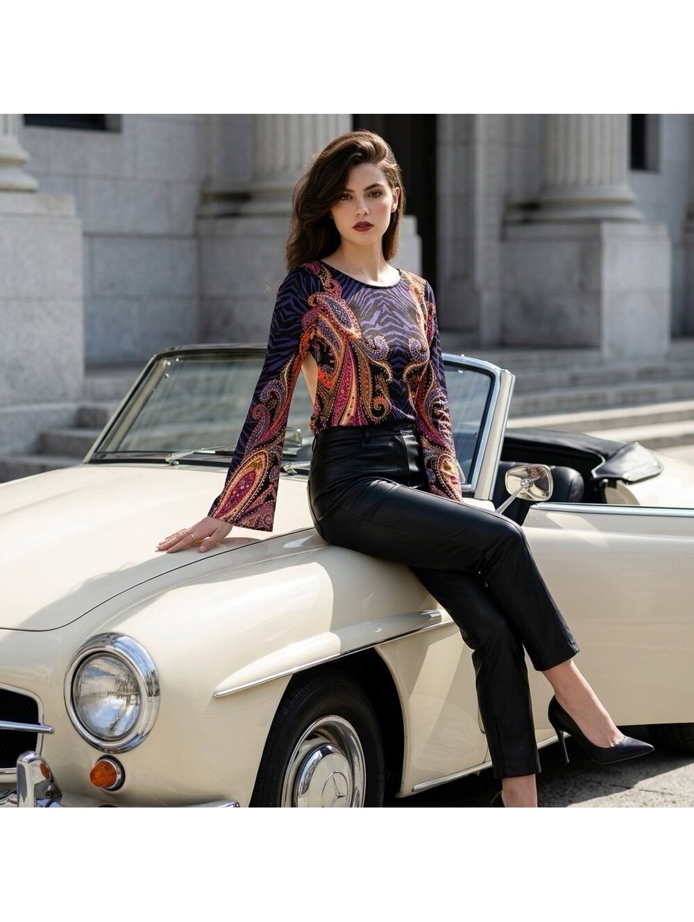 Venus medium Blouse open back sexy date night Zebra paisley